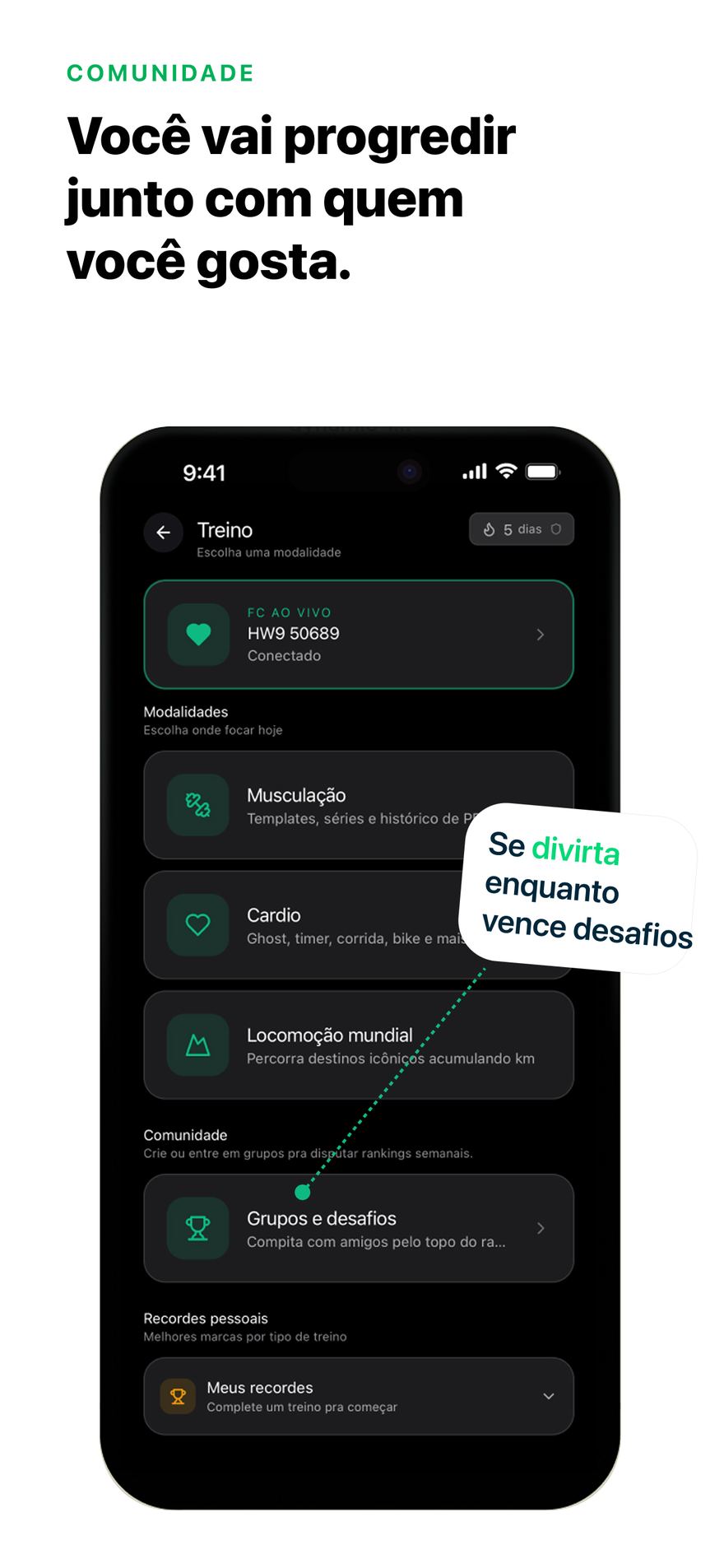 Comunidade: grupos, desafios e recordes pessoais