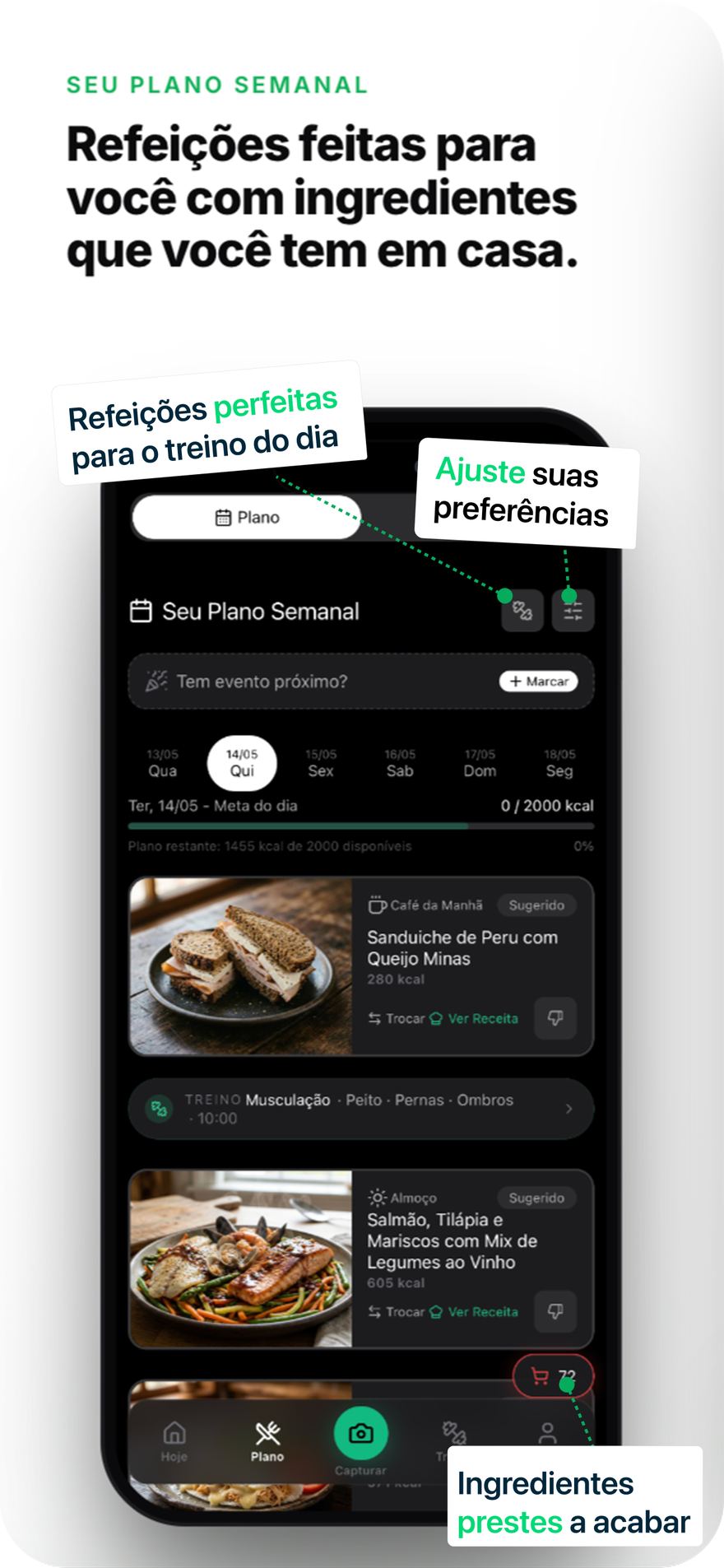 Plano semanal com refeições feitas com os ingredientes de casa